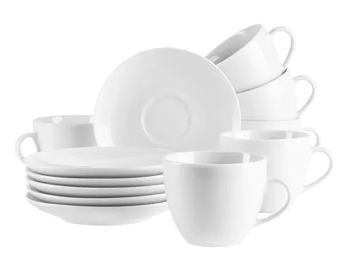 MÄSER Serie Barca Kaffeetassen Set für 6 Personen - Kaffeeservice aus elegantem, weißem Porzellan, spülmaschinen- und mikrowellengeeignet, ideal für den täglichen Gebrauch und besondere Anlässe.