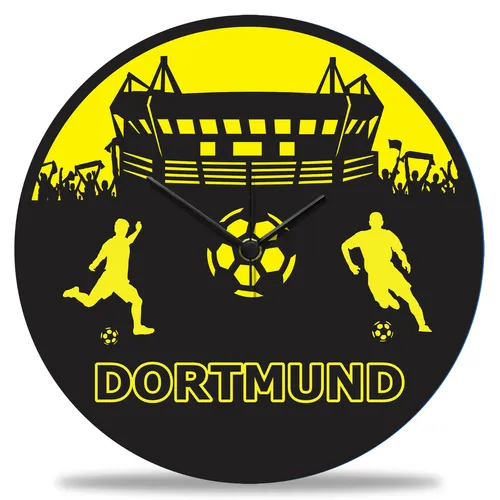 Wanduhr aus Holz Vereinsliebe Dortmund: Dortmund V1 in schwarz von Gravurzeile