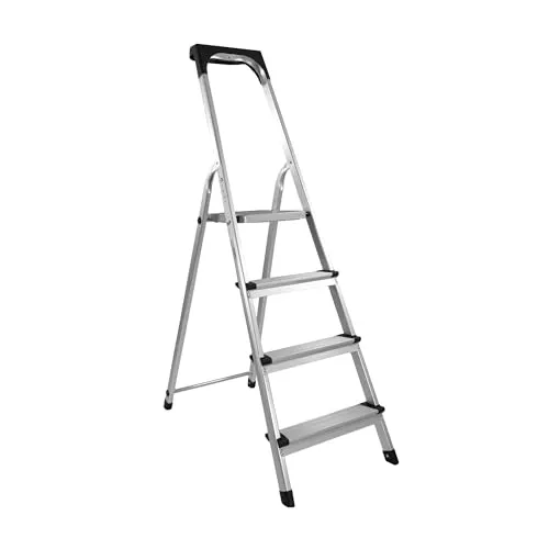 LEMODO Trittleiter 4 Stufen klappbar - Aluminium Stehleiter bis 150kg - Leitern: Robuste Klappleiter mit 80 cm Arbeitshöhe, TÜV-geprüft und rutschfest für sicheren Stand. Ideal für Haus und Garten, fördert ergonomisches Arbeiten.