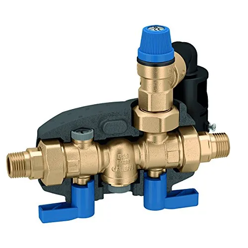 CALEFFI Sicherheitsgruppe für Warmwasserspeicher bis 1000 L - Thermostate für Warmwasseranlagen mit Isolierung, Absperrhahn und kontrollierbarem Rückflussverhinderer. Max. Betriebsdruck 10 bar, ideal für effiziente Warmwasserbereitung.