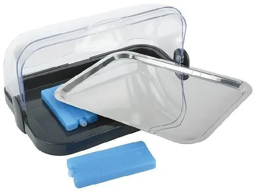 APS Buffetvitrine mit Rolltophaube - Serviertablett mit beidseitig aufklappbarer Rolltophaube und Edelstahl-Tablett, ideal zur perfekten Aufbewahrung von Lebensmitteln bis zu 6 Stunden kühl.