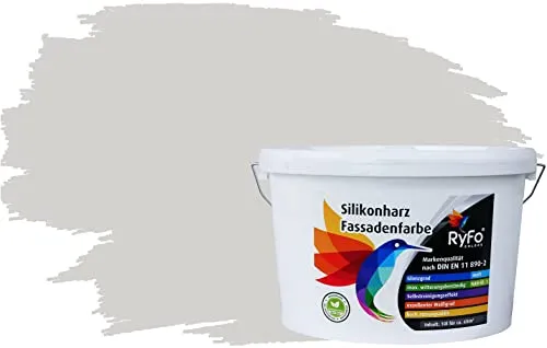RyFo Colors Silikonharz Fassadenfarbe Lotuseffekt Seidengrau 10l - Hochwertige und langlebige Fassadenfarbe - Hochwertige Silikonharz-Fassadenfarbe mit Lotuseffekt für selbstreinigende Oberflächen. Ideal für den Außenbereich, wetterbeständig und mit ausgezeichneter Deckkraft für ein professionelles Finish.