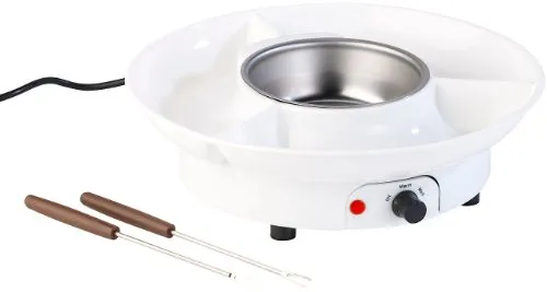 Rosenstein & Söhne Schokofondue: Elektrisches Fondue für 2 Personen - Elektrisches Fondue-Set für 2 Personen mit Schmelzbehälter und Spießen. Ideal für Obst und Kekse, spülmaschinenfest und umweltfreundlich verpackt.