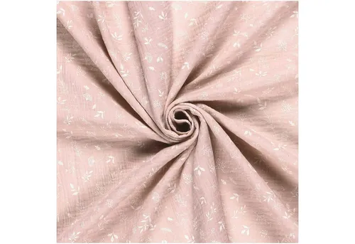 maDDma Stoff Musselin-Stoff bedruckte Pflanzen ab 50x130cm uni Mulltuch, 012 - rosa