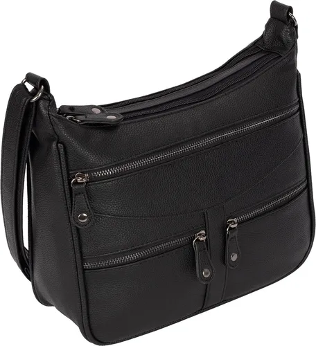 EAAKIE Damen Schultertasche in Schwarz - Umhängetasche aus strapazierfähigem Kunstleder mit zwei großen Hauptfächern und mehreren Reißverschlussfächern, perfekt für Freizeit, Arbeit und Reisen.