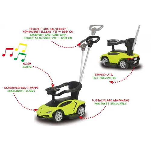 JAMARA 460565 - Rutscher Lamborghini Centenario 3in1 - Kinderfahrzeuge mit Kippschutz und abnehmbarer Fußauflage. Ideal für Kleinkinder ab 6 Monaten, bietet Sicherheit und Spielspaß mit Lenkfunktion und Sound.