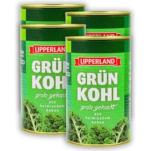Food-United GRÜNKOHL handverlesen Füllmenge 4KG ATG 2,8KG 4x Maxi Dose Konserve küchenfertig ohne Zusatzstoffe nur 3 natürliche Zutaten vegan laktosefrei glutenfrei