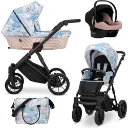 Kinderwagen IVENTO Sportwagen Babywagen Babyschale Komplettset Kinder Wagen Autositz Set 3 in 1 (Pastel Grass, Rahmenfarbe: Schwarz)