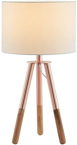 SalesFever Tischleuchte mit dreibeinigem Stativ und Textil-Lampenschirm - Tischleuchte in Kupfer mit skandinavischem Design, sorgt für ein gemütliches Ambiente und hat einen stabilen Stand durch das Eichenholz-Stativ.