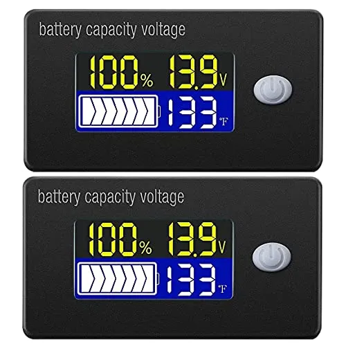 DollaTek 2Pcs Batteriekapazitätsanzeige t mit Alarm und Extern Temperatur Sensor -19~80℃ 12V 24V 36V 48V 60V 72V Display LCD Voltmeter Temperaturmesser Tester für Li-Ionen Lifepo4 Blei Säure