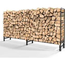 WISFOR Kaminholzregal Aussen, Holzlager Metall Brennholzregal Außen, Feuerholzregal Outdoor Kaminholzunterstand, Schwarz - Schwarz