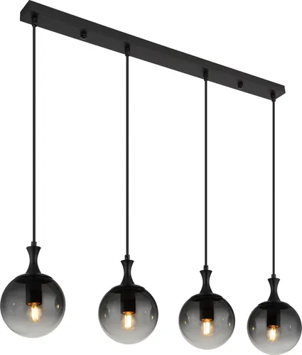 Hängeleuchte Esstischlampe Pendellampe Glaskugel - Moderne Hängeleuchte für den Esstisch mit eleganten rauchfarbenen Glaskugeln, höhenverstellbar und ideal für stilvolle Wohnzimmer. Aus robustem, mattschwarzem Metall gefertigt.