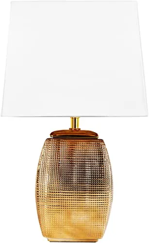 BRUBAKER Tischleuchte Nachttischlampe Gold - Elegante Nachttischlampe mit Keramikfuß - Nachttischleuchten mit goldglänzendem Keramikfuß und elegantem Textilschirm. Ideal für ein stilvolles Lichtambiente in Ihrem Schlafzimmer.