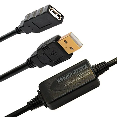 Rhombutech® USB 2.0 Verlängerungskabel, Aktiv, mit Signalverstärker, A-Stecker auf B-Buchse, Datenkabel, Anschlusskabel, mit vergoldeten Anschlüssen, 15 Meter, Schwarz