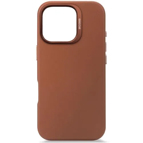 Decoded Leather Backcover für iPhone 16 Pro Tan - Hochwertige MagSafe-kompatible Schutzhülle aus echtem ECCO-Vollnarbenleder, entwickelt individuelle Patina, bietet Schutz bei Stürzen bis 1,2 m und hat ein kratzfreies Mikrofaser-Innenfutter.