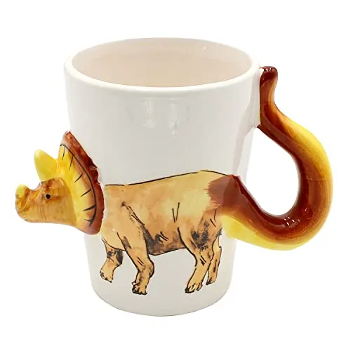 Dekohelden24 Kaffeebecher Kaffeetasse mit Dino aus Keramik in braun von Dekohelden24