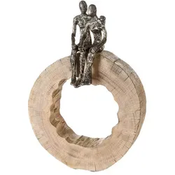 Casablanca by Gilde Dekofigur Skulptur Together - Figuren & Skulpturen, stilvolle Dekofigur aus Metall und Holz-Baumscheibe, ideal für ein modernes Wohnzimmer, Höhe 39 cm