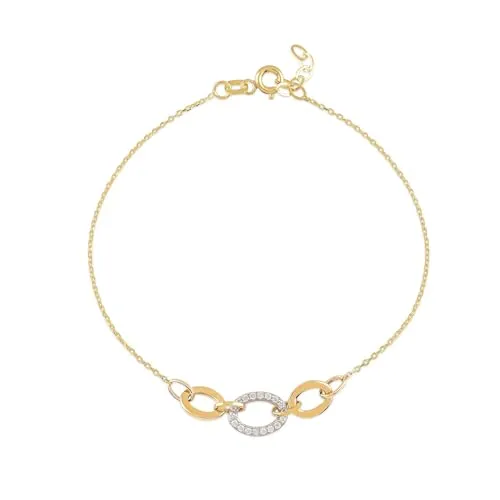 SuzanGold® Linkora Armband Damen Gold | Goldschmuck Damen für Alltag & besondere Anlässe | 375 Echtgold Armkette mit Zirkonia Verbindungselement | Handgefertigtes Design | Hypoallergen & wasserfest