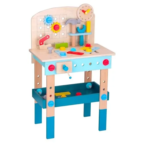 TOOKY TOY Kinder Werkbank mit Werkzeug FSC Holz: Werkbank Spielzeug, Montessori Lernspielzeug, Fördert Motorische, Kognitive, Soziale & Emotionale Entwicklung, Werkzeug Spielzeug, Geschenk ab 3 Jahren