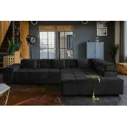 KAWOLA Sofa NEVADA Ecksofa Velvet schwarz in schwarz von KAWOLA