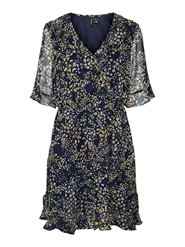 VERO MODA Damen Vmdora Kaya 2/4 Short Dress Wvn Ga Kleid - Freizeitkleid für Damen aus recyceltem Polyester, umweltfreundlich und stylish – perfekt für nachhaltige Modebewusste.