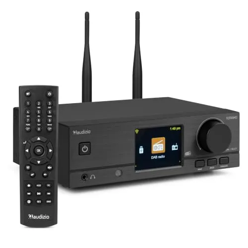 Audizio Teramo Internetradio Adapter mit DAB+ für HiFi Anlage | DAB+ Adapter, WLAN & LAN, Bluetooth Radio Receiver, USB, 2,8 Zoll Display, Fernbedienung, Wecker & Sleep-Timer, Antenne