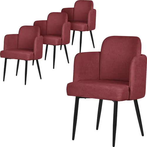 4er Set Esszimmerstuhl mit Armlehne in Rot – Modern und Komfortabel
