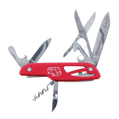 BRISA VW Collection - Volkswagen 3D Taschenmesser - Radzierblenden: Multifunktionales Taschenmesser in VW T1 Bus Silhouette, ideal für Outdoor-Abenteuer und Festivals. Offiziell lizenziertes Produkt mit hochwertigem, rostfreiem Stahl.