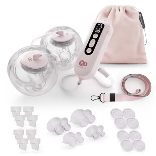 Kinderkraft GENTLEFLOW Elektrische Doppelmilchpumpe, 3 Modi, 9 Saugstufen, Einzel- oder Doppelpumpen, 4 Brusthaubengrößen 17–27 mm, 180 ml Flaschen, 1800 mAh Akku, USB-C Laden, Rosa