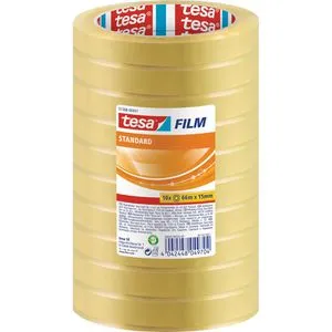 tesa STANDARD Klebefilm transparent 15 mm x 66 m - 10 Rollen, starke Klebekraft und leise abrollbar für Büro und Zuhause