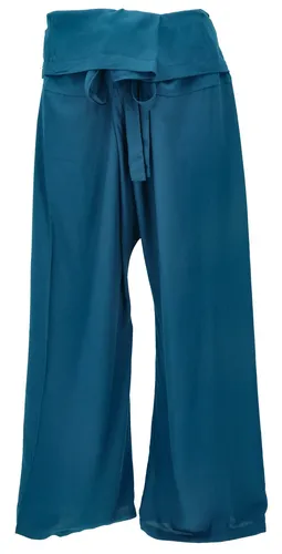 Thai Fischerhose aus Viskose - Ethno Style in Blau - Unisex Fischerhose in entspannter Passform, ideal für Alltag und Yoga. Hergestellt aus 100% Viskose, bietet sie hohen Tragekomfort. Fair gehandelt und in verschiedenen Farben erhältlich.