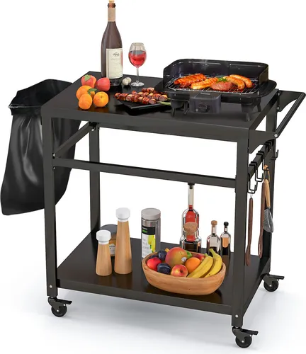 COSTWAY Grillwagen mit 2 Ablagen und 4 Rollen