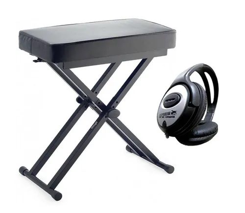 Stagg KEB-A60 Klavierbank mit Kopfhörer - Sitzbank für Keyboard und Klavier, höhenverstellbar in 4 Stufen, belastbar bis 200kg. Inklusive keepdrum Kopfhörer für besten Klanggenuss.