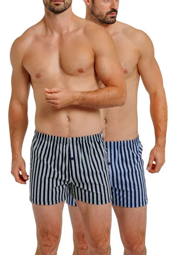 HAASIS Bodywear 1919 Boxershorts Herren Jersey Boxer 77222453-navy-Streifen (Packung, 2-St., 2er Pack) Bedruckte Jersey-Boxer, Knopfleiste