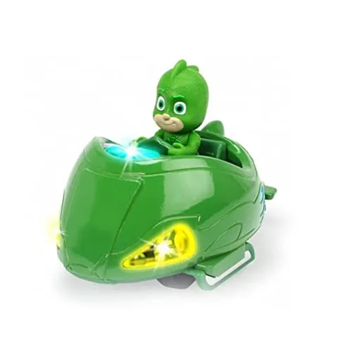 Dickie Toys PJ Masks Mission Racer Gekko, Die-Cast Fahrzeug mit Freilauf, Licht & Sound, spielt Titelmelodie aus der Serie, inkl. Gecko Figur, 12 cm, grün, inkl. Batterien