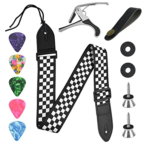 DIKEBAO Gitarrengurt Baumwolle Gitarre Gurt Verstellbarer Gitarrengurt 80-137cm Gitarren Gurtband +Gitarre Halsband+2 Gitarren Gurtpin+Kapodaster+5 Gitarrenplektren für E Gitarre Westerngitarre Bass