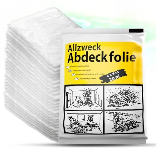 ToolSpace 25er Set Abdeckfolie 4 x 5m PE-Folie Transparente Stark Malerfolie Staubschutzfolie Plastikplane Baufolie Malervlies Tapete Baufolie Allzweck-Folie - Malerplane für Renovierung, Malerarbeit