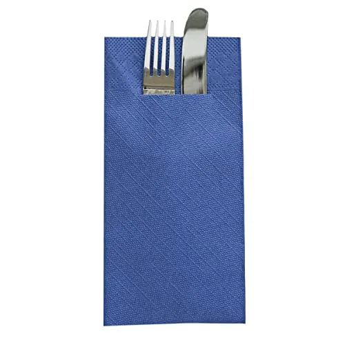 Sovie HORECA Besteckserviette in ROYALBLAU, Tissue Deluxe®, 4-lagig, 40 x 40 cm, 1/8 Falz, 75 Stück – Edle Einweg-Serviette mit Bestecktasche für Gastronomie, Events & Feiern