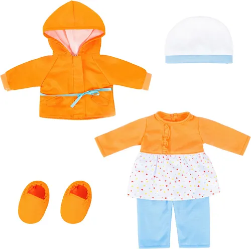 Bayer Design 84200AI Puppenkleidung - Outfit für Babypuppen 38-43cm, mehrteiliges Set mit Kleid, Hose, Jacke, Schuhe und Mütze, fördert Kreativität und Fingerfertigkeit