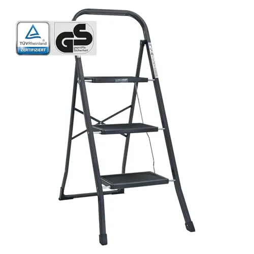 TRUTZHOLM Klapptritt 3-stufige Trittleiter mit TÜV/GS-Zertifikat - Leitern: Klappbare Trittleiter mit 150 kg Tragkraft, rutschfesten Trittflächen und integrierter Sicherheitsverriegelung für maximale Sicherheit und Stabilität.