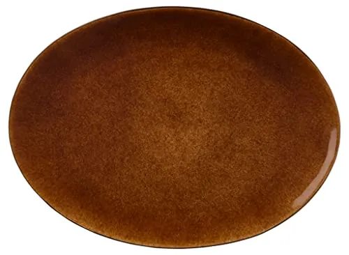 Bitz Servierplatte oval 45 x 34 cm Schwarz/Amber - Handgefertigte Servierplatte aus natürlichem Sandstein, spülmaschinen- und ofenfest bis 220°C, ideal für stilvolle Anlässe.
