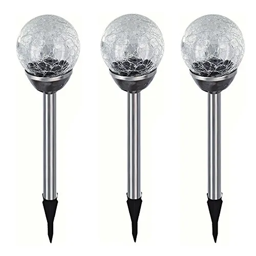 3er Set Edelstahl LED Solar Gartenleuchten Kugel mit Crackle-Effekt