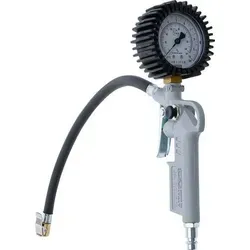 BGS 55400 Druckluft-Reifenfüllpistole - Reifendruckmesser mit geeichtem Messbereich von 0 - 10 bar, gummiummantelter Messuhr und 400 mm Füllschlauch für präzises Reifenfüllen.