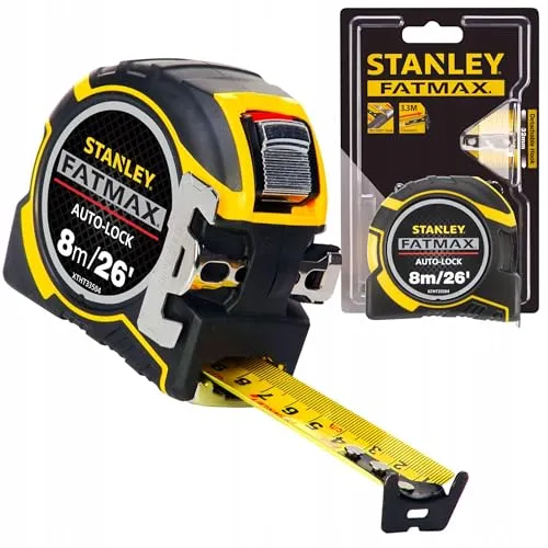 Stanley Tools zsta-0–33–504 8 m FatMax Pro Autolock-Tape - Messgeräte mit 8 m Mylar-beschichteter Klinge, bietet 10x mehr Abriebfestigkeit und einen komfortablen Griff für präzises Messen.