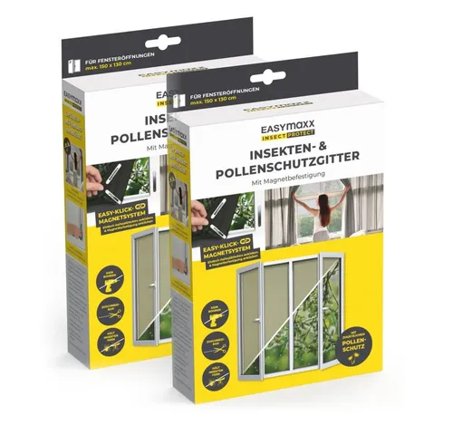 EASYmaxx Insect Protect Insekten- & Pollenschutzgitter 150 x 130 cm (2er-Set) - Praktisches Moskitonetz mit Magnetbefestigung für einfache Montage. Ideal für Fenster, schützt vor Insekten und sorgt für frische Luft im Raum.