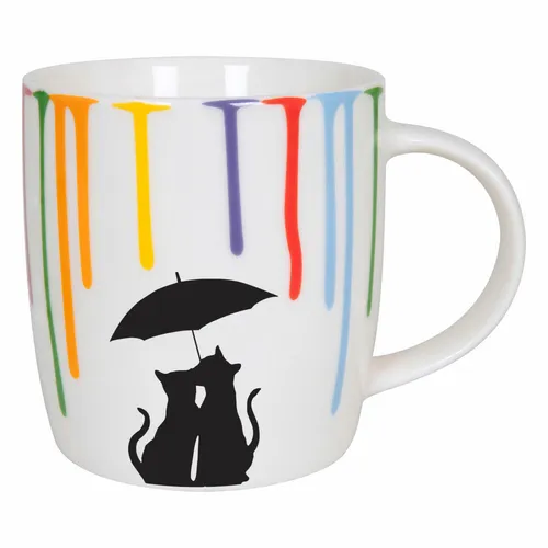 Könitz Becher Rainbowdrops - Cats, Kaffeebecher, New Bone China, Bunt, 350 ml