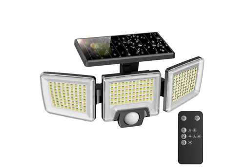 Novostella LED Solarleuchte 3-Kopf/4-Kopf - Ultrahelles Solar-Bewegungssensorlicht mit 112 LEDs, IP65 wasserdicht und breitem Beleuchtungswinkel von 270°. Ideal für Garten und Außenbereich, energieeffizient und umweltfreundlich.