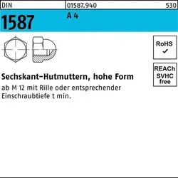 Sechskanthutmutter DIN 1587 M 24 A 4 - Hochwertige Verbindungselemente - Unterlegscheiben, korrosionsbeständig und ideal für langlebige Verbindungen in der Industrie.