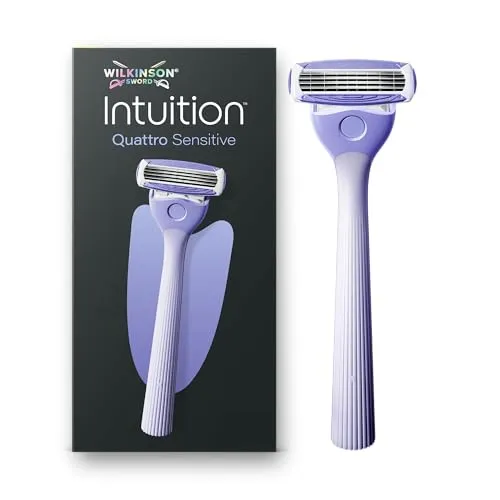 Produktbild Wilkinson Sword Intuition Quattro Sensitive Skin Rasierer für Damen, Damenrasiergriff mit 1 Ersatzklinge