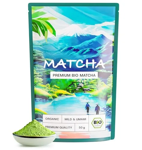 Matcha Pulver Bio - Premium Qualität - Original reines Matcha zum Trinken für Latte, Smoothies und Tee | 100% Natürlich und Laborgeprüft (50 Gramm)